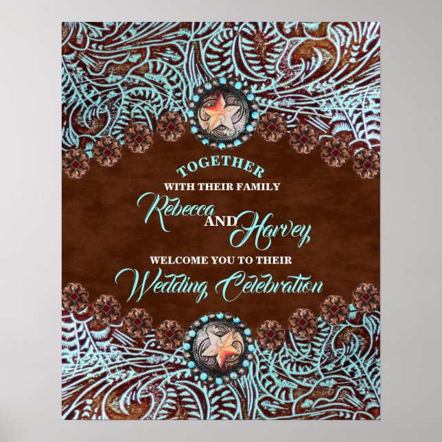 Poster brun turquoise pays mariage de l'ouest accueil (Devant)