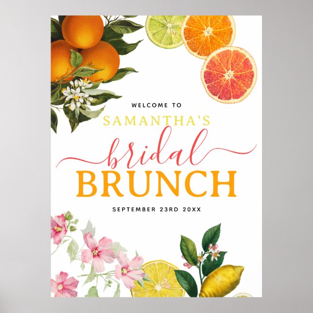 Poster Brunch de mariage aux agrumes à l'aquarelle Récept (Devant)