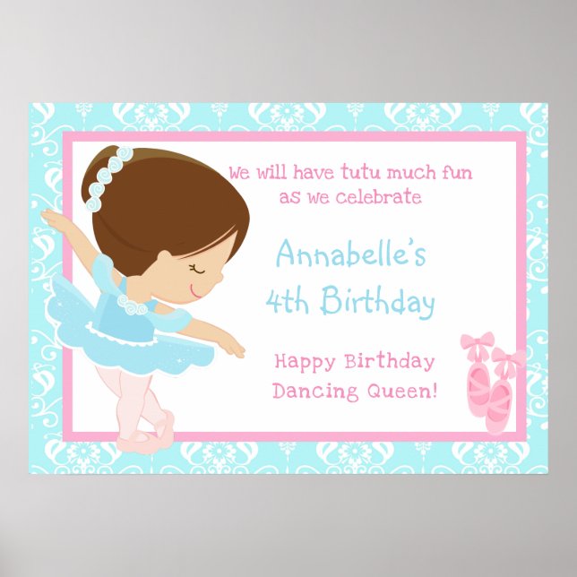 Poster Brunette Ballerina & Blue Damask (Devant)