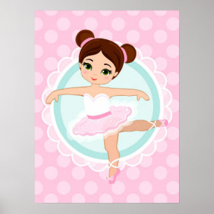 Poster Brunette Ballerina - Fille danseuse de ballet rose