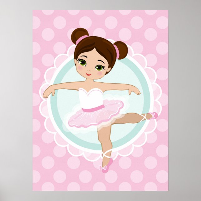 Poster Brunette Ballerina - Fille danseuse de ballet rose (Devant)