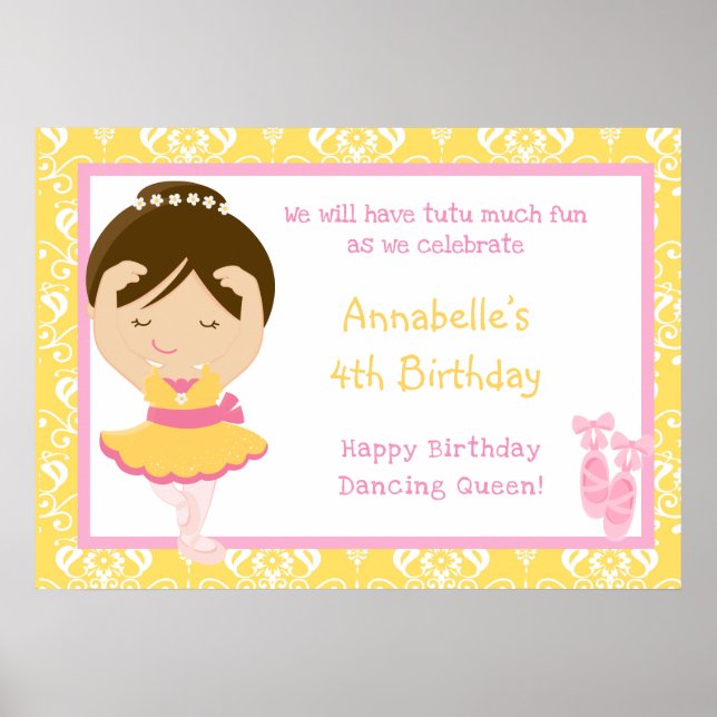 Poster Brunette Ballerina & Yellow Damask (Devant)