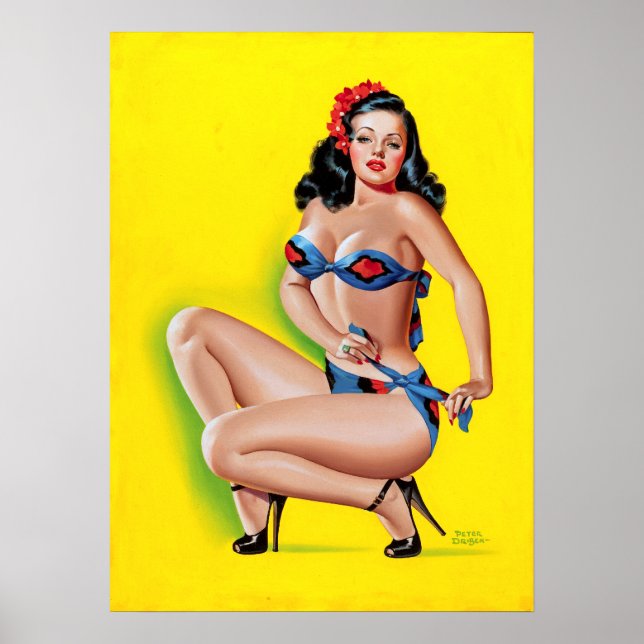 Poster Brunette en Bikini Pin Up (Devant)