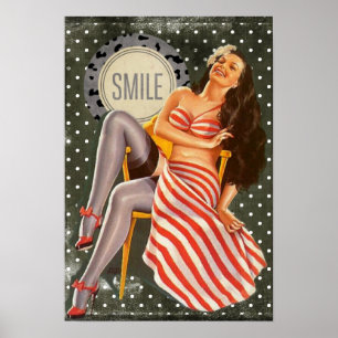 Poster Brunette Rire Pin-up Girl