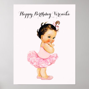 Poster Brunette Vintage Bébé Fille Ballerine Tutu Rose