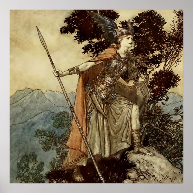 Poster Brunnhilde Valkerie Maiden par Arthur Rackham (Devant)