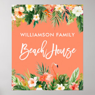 Poster Brush Script Tropical Coral Floral Beach House