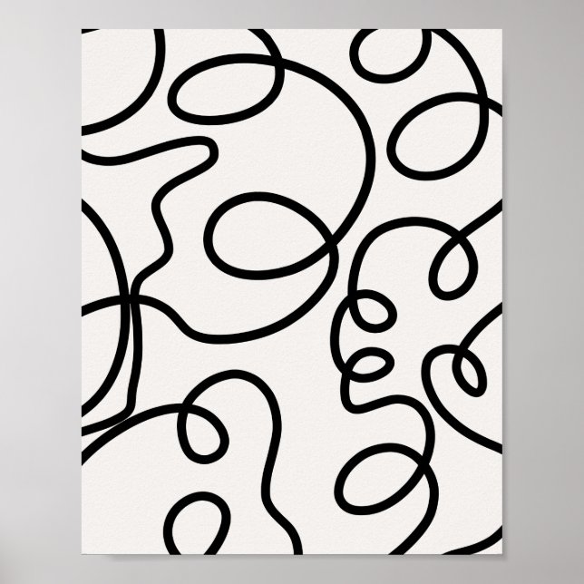 Poster Brush Strokes De Ligne Minimale Moderne Noir Et Bl (Devant)