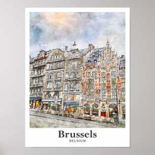 Poster Bruxelles Belgique Art Voyage Aquarelle Main tirée