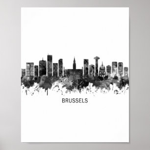 Poster Bruxelles Belgique Skyline BW