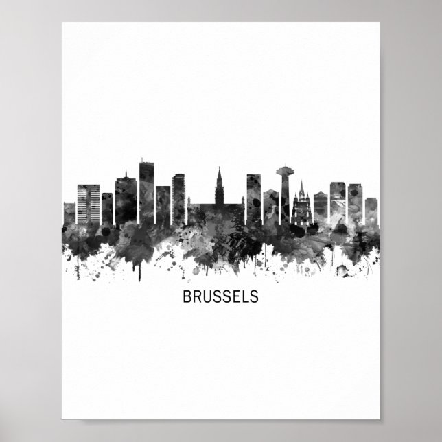 Poster Bruxelles Belgique Skyline BW (Devant)