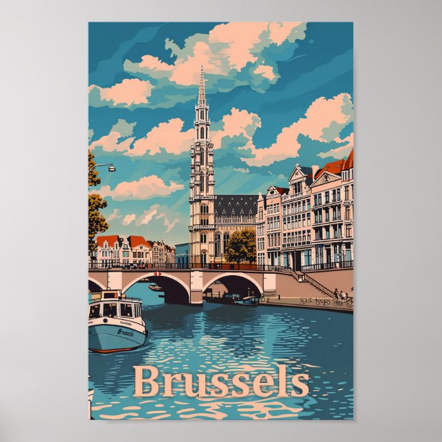 Poster Bruxelles Belgique Vintage Retro Voyage Illustrati (Devant)