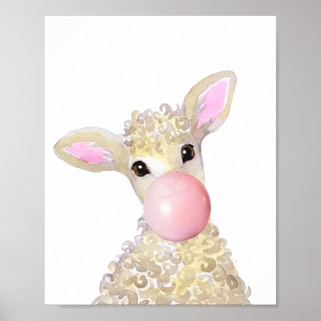 Poster Bubble Gum Nursery Lamb Farm Baby Sheep (Devant)