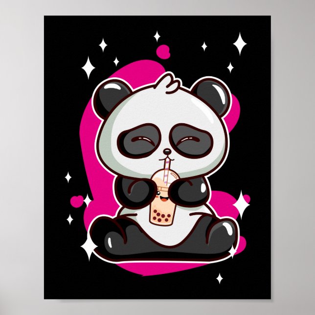 Poster Bubble Kawaii Panda Boire Boba Tea (Devant)