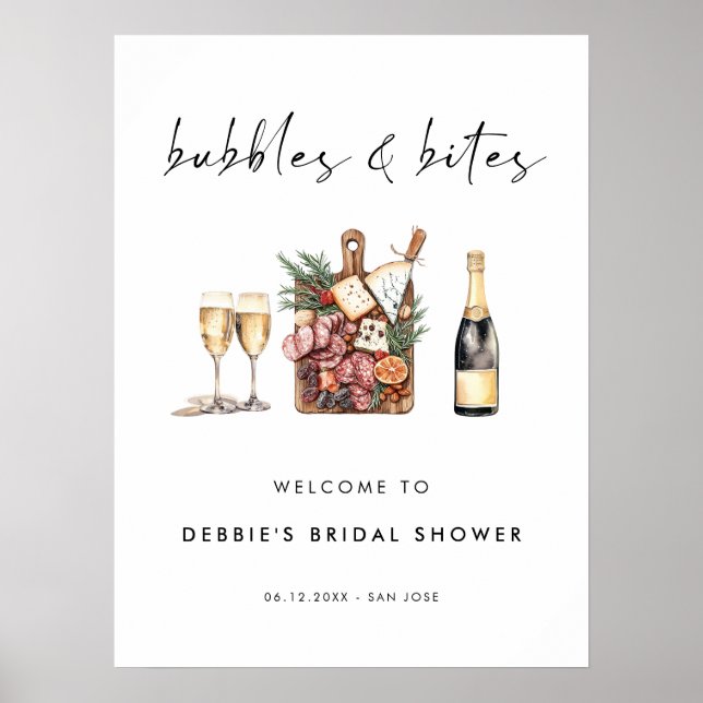 Poster Bubbles and Bites Bridal Shower Welcome (Devant)