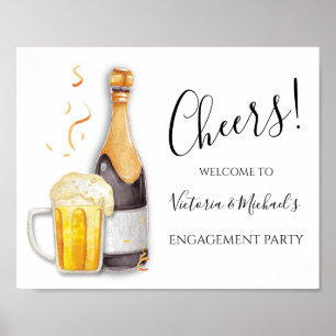 Poster Bubbles and Brews Couples bière champagne Cheveux