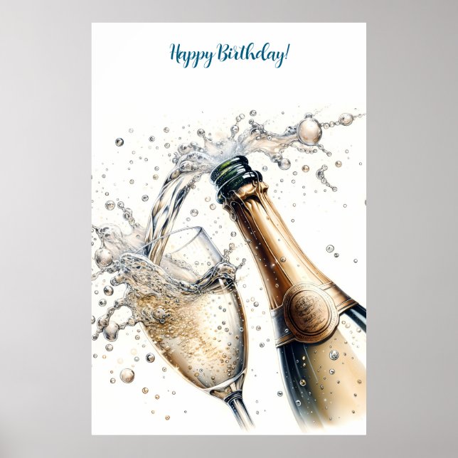 Poster Bubbly champagne Joyeux anniversaire (Devant)