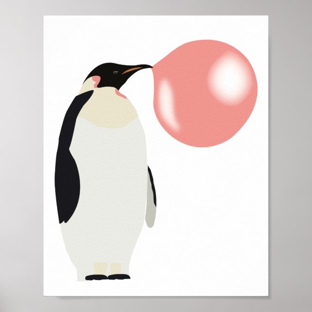 Poster Buble Gomme Penguin soufflant bulle (Devant)