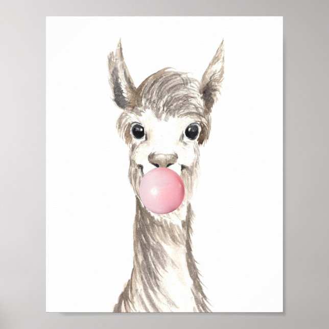 Poster Buble Gum Llama Alpaca Nursery Child (Devant)