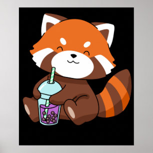 Poster Buble Tea Gift Girl Red Panda Boba Tea Bubble Tea