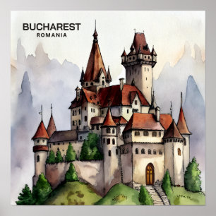 Poster Bucarest Roumanie   Art aquarelle de la vieille vi