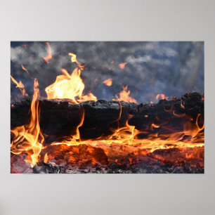 Poster Bûche en feu