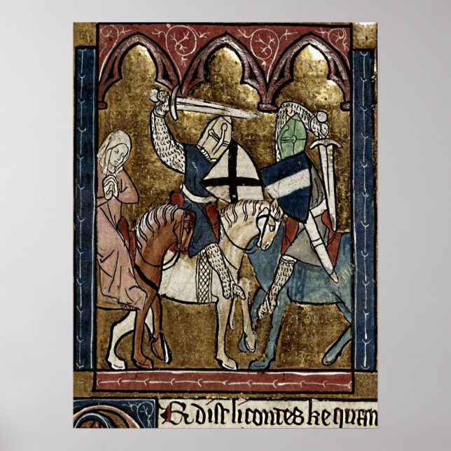 Poster Buchmalerei Mittelalter Ritterschutz von Raubritte (Devant)