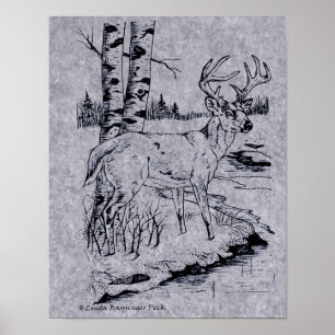 Poster Buck Buck Encre blanche Dessin Creek