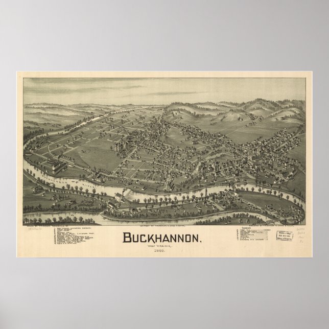 Poster Buckhannon West Virginia 1889 Antique Panorama (Devant)