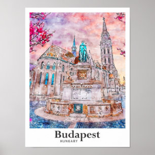 Poster Budapest Hongrie Aquarelle Voyage Main tirée