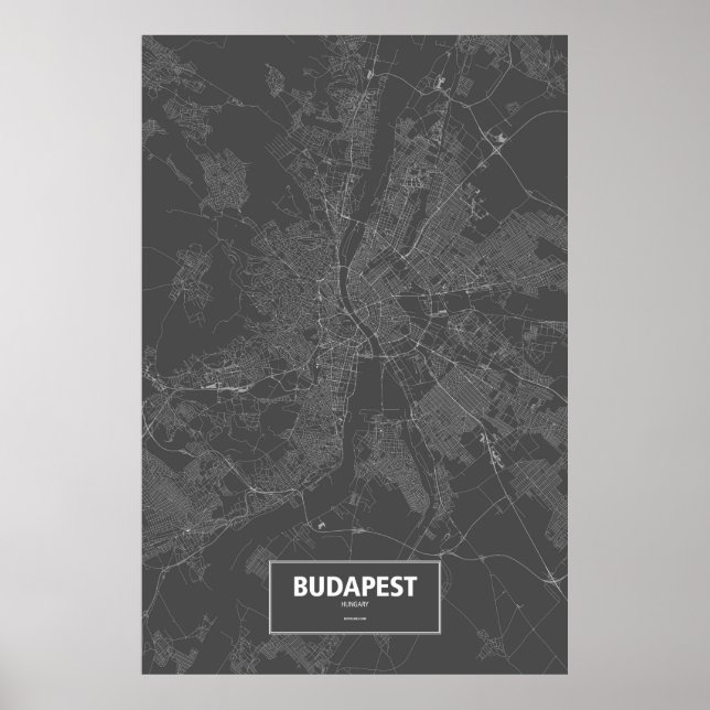 Poster Budapest, Hongrie (blanc sur noir) (Devant)