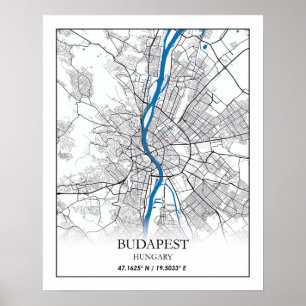 Poster Budapest Hongrie City Plan Voyage Simple Minimal