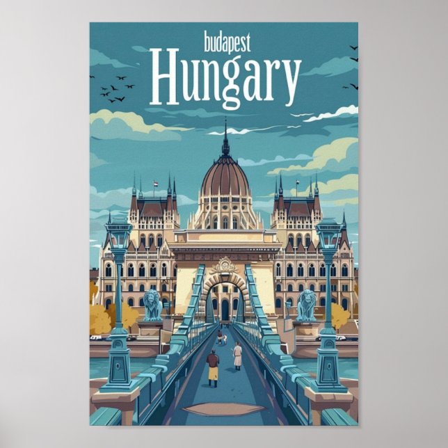 Poster Budapest Hongrie Vintage Lieu de voyage célèbre (Devant)