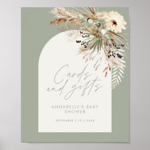 Poster Budget baby shower cartes pampas cadeaux sage vert