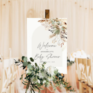 Poster Budget baby shower pampas herbe moderne élégant po