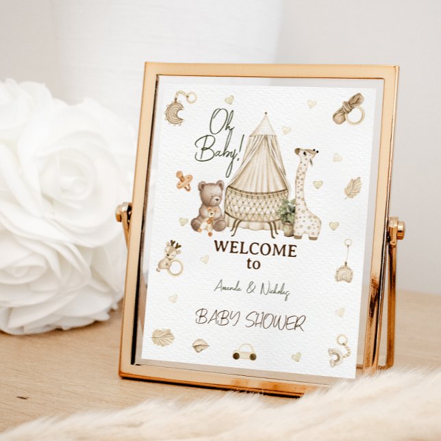 Poster Budget du Baby shower des animaux botaniques de Nu (Créateur téléchargé)