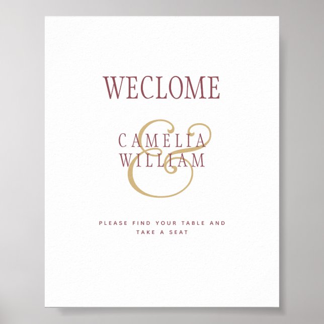 Poster BUDGET Moderne Berry Vin Or Mariage SIGNE (Devant)