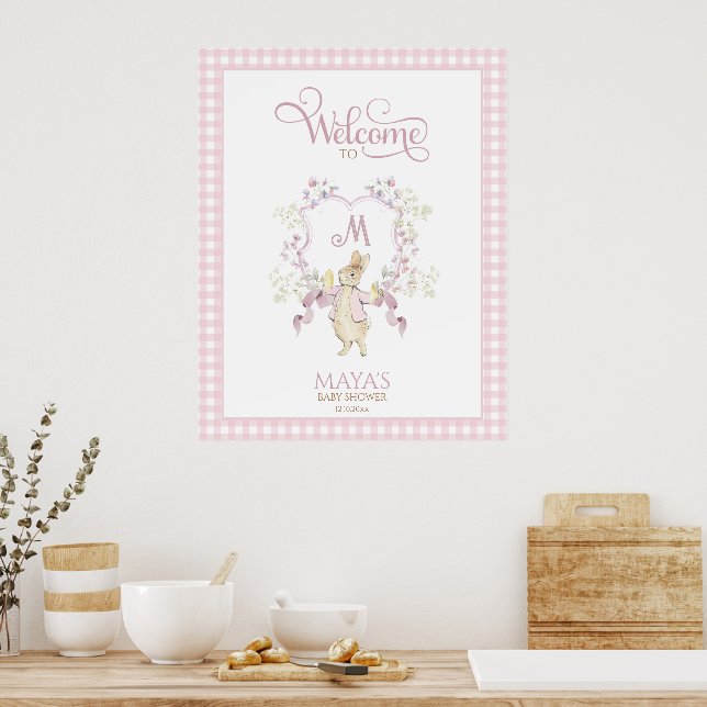 Poster Budget rose Pierre le lapin Baby shower Bienvenue (Cuisine)