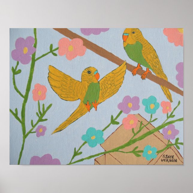 Poster Budgies (sans vol) -14x11 (Devant)