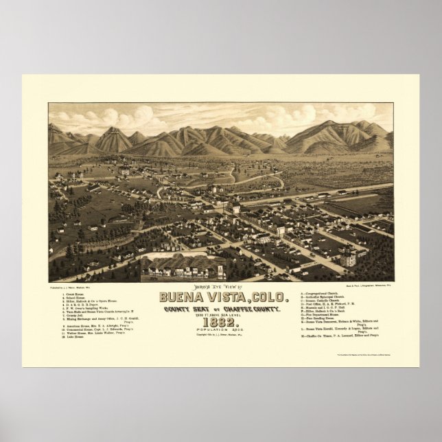 Poster Buena Vista, CO Carte panoramique - 1882 (Devant)
