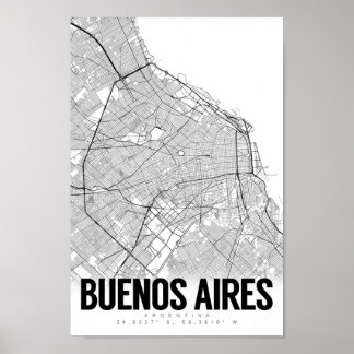 Poster Buenos Aires Argentine minimaliste carte Art