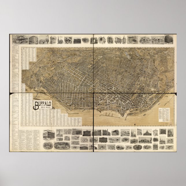 Poster Buffalo New York 1902 Antique carte panoramique (Devant)