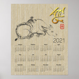 Poster Buffle d'eau enfant Calendrier du Nouvel An Chinoi