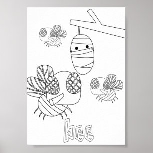 Poster Bugs Abeilles Coloriage Mignon