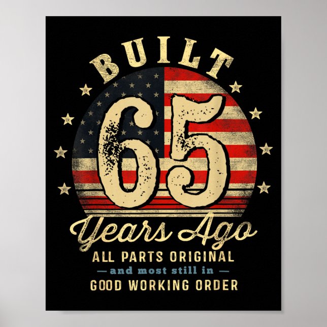 Poster Built 65 Years Ago Funny 65th Birthday Usa Flag  (Devant)