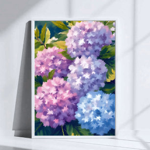 Poster Buisson d'hortensia violet   Peinture aquarelle fl