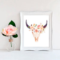 Bull Print, Boho Room Decor, Boho Wall Art