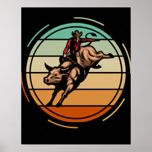 Poster Bull Rider Rodeo Rider Cowboy Western Vintage