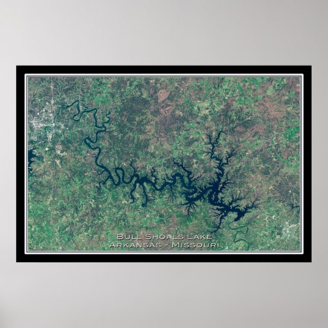Poster Bull Shoals Lac Arkansas - Missouri Carte Satellit (Devant)