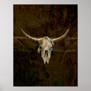 Poster Bull Skull Western Country Brown Old Russe Grunge